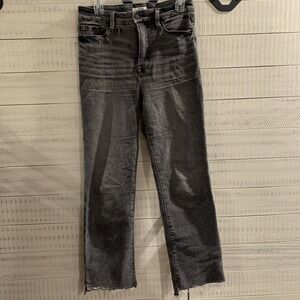 Good American Jeans Anthropologie Size 4 Black Straight Stretch Distressed